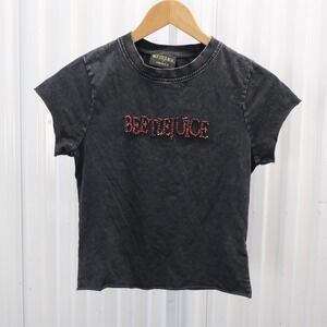 Beetlejuice X Forever 21 Girls Black Mineral Wash T Shirt Beaded Logo Size Small